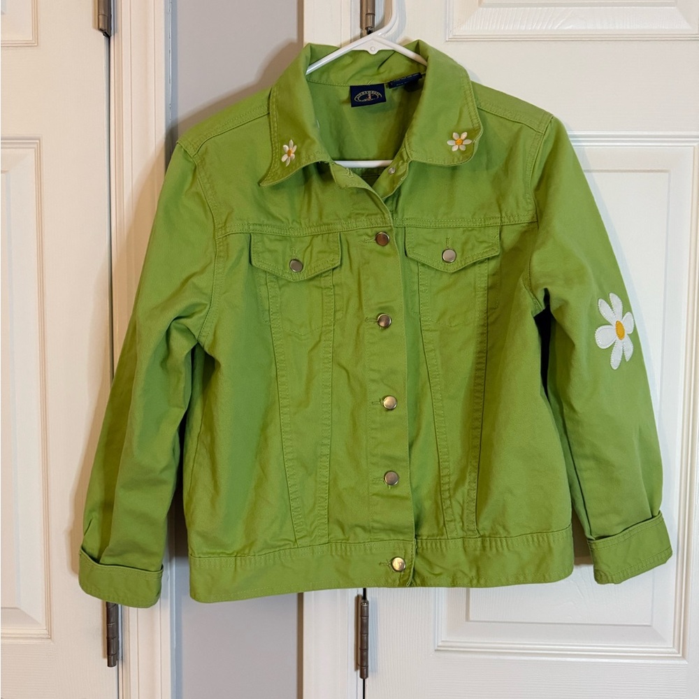 Lighthouse Apparel Green Jean Jacket with Daisy Embroidery